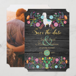 Fiesta Wedding speichern das Datum Llama Folk Blum Einladung