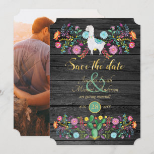 Fiesta Wedding speichern das Datum Llama Folk Blum Einladung