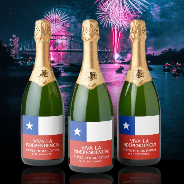 Fiestas Patrias Independence Day Chile Flag (Chile Independence Day (Fiestas Patrias) Sept 18 3 Champagne Bottle Labels Cover Photo.)