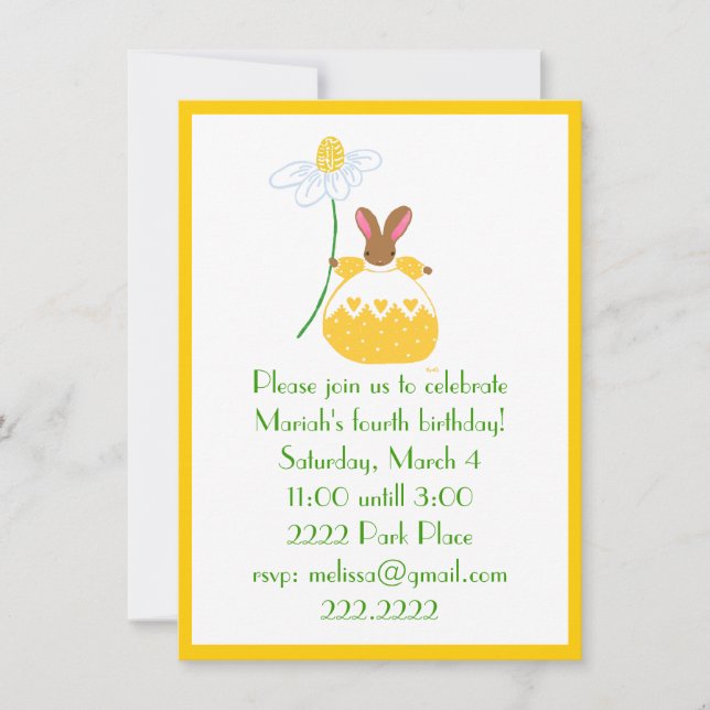 Fifi Bunny in gelber Einladung (Vorderseite)