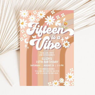 FIFTEEN ist ein Vibe 15. Daisy Rainbow 70er Geburt Einladung