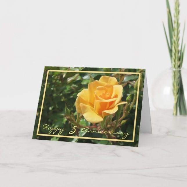 Fifth Wedding Anniversary Wishes Yellow Rose Karte (Vorderseite)