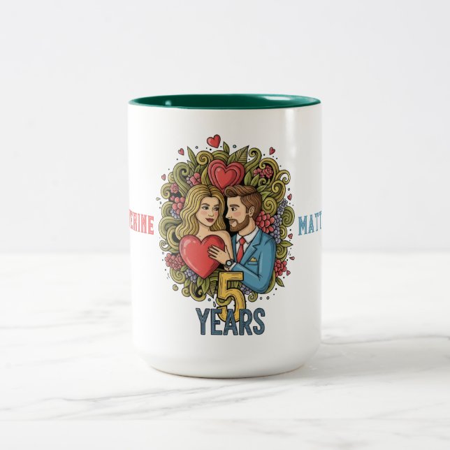 Fifth Year Anniversary Zweifarbige Tasse (Mittel)