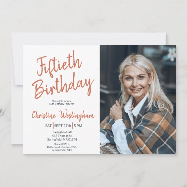 Fiftieth Birthday Photo Rustic Boho Script  50th  Einladung (Vorderseite)