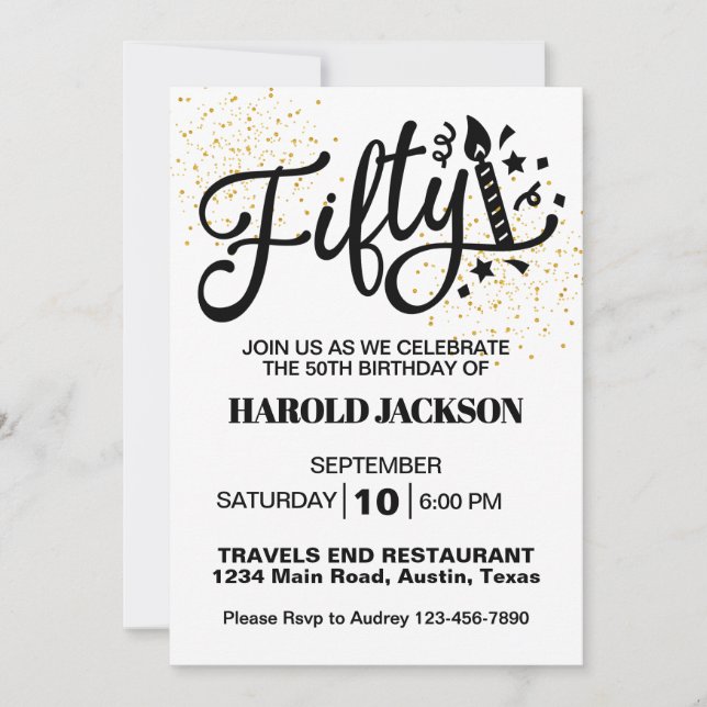 Fiftieth Milestone Geburtstag Einladung (Vorderseite)