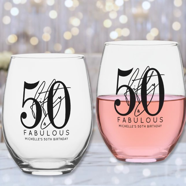 Fifty 50th Birthday Weinglas Ohne Stiel (Fifty 50th Birthday Stemless Wine Glass)