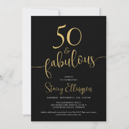 Fifty and Fabulous 50th Birthday Black Gold Einladung