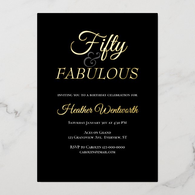 Fifty and Fabulous 50th Birthday Elegant Folieneinladung (Vorderseite)