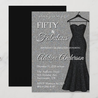 Fifty and Fabulous Black and Silver 50th Birthday  Einladung