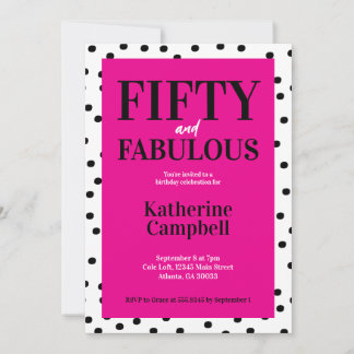 Fifty and Fabulous Black Hot Pink 50th Birthday Einladung