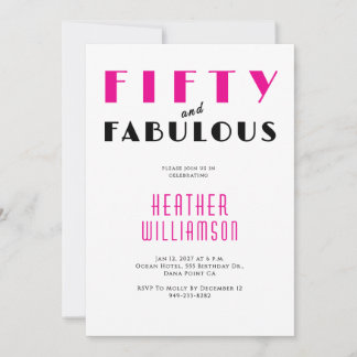 Fifty and Fabulous Black Pink 50th Birthday  Einladung