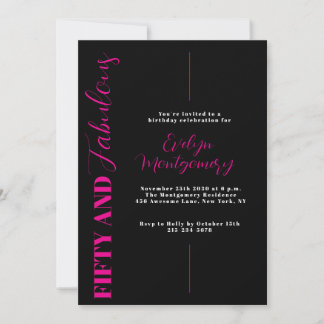 Fifty and Fabulous Black Pink 50th Birthday Party  Einladung