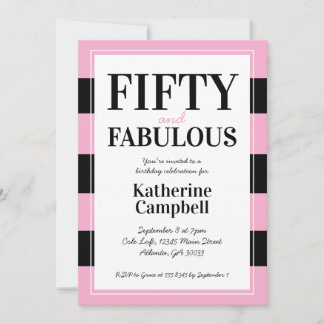 Fifty and Fabulous Black Pink 50th Birthday Party Einladung