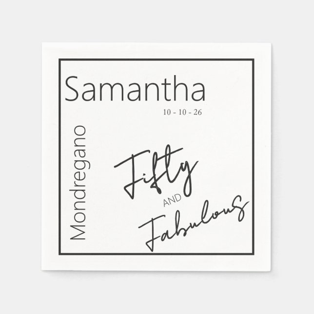 Fifty and Fabulous Black White 50th Birthday Serviette (Vorderseite)
