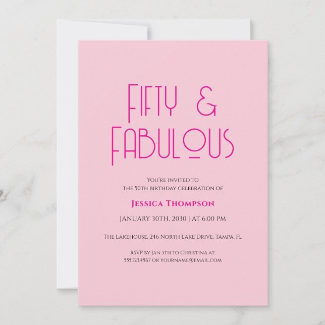 Fifty and Fabulous Blush Pink 50th Birthday Party  Einladung (Vorderseite)