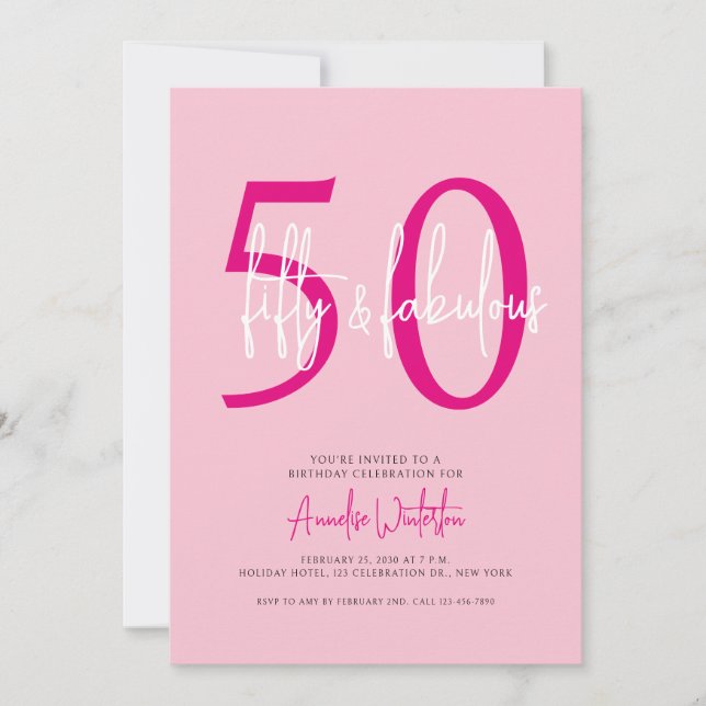 Fifty and Fabulous Blush Pink 50th Birthday Party  Einladung (Vorderseite)