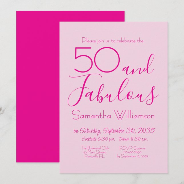Fifty and Fabulous Blush Pink 50th Birthday Party Einladung (Vorne/Hinten)