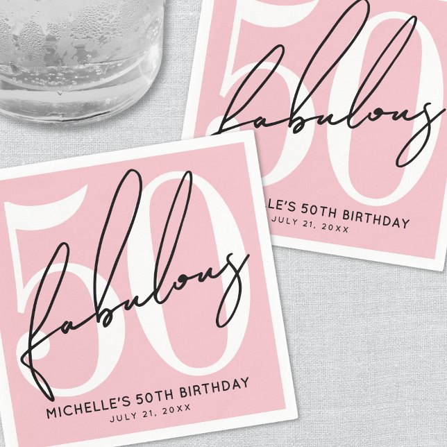 Fifty And Fabulous Blush Pink 50th Birthday Serviette (Fifty And Fabulous Blush Pink 50th Birthday Napkins)