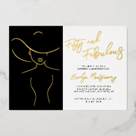 Fifty and Fabulous Foil Line Art Birthday Party  Folieneinladung