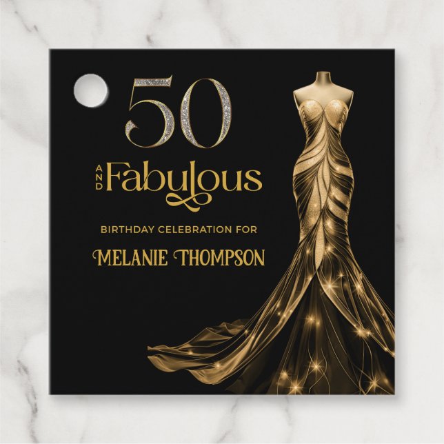 Fifty and Fabulous Gold Dress Black 50th Birthday Geschenkanhänger (Vorderseite)