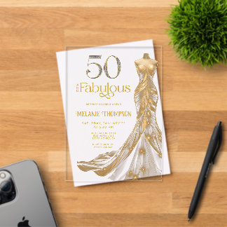 Fifty and Fabulous Gold Dress Photo 50th Birthday Acryleinladungen