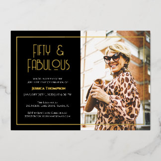 Fifty and Fabulous Gold Text Photo 50th Birthday Folieneinladung