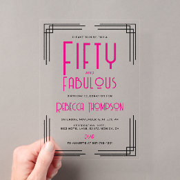 Fifty and Fabulous Hot Pink Art Deco 50th Birthday Acryleinladungen