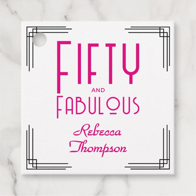 Fifty and Fabulous Hot Pink Art Deco 50th Birthday Geschenkanhänger (Vorderseite)