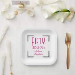 Fifty and Fabulous Hot Pink Art Deco 50th Birthday Pappteller
