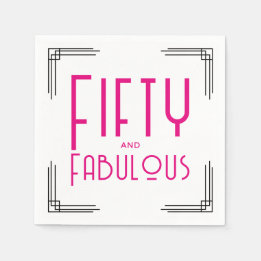 Fifty and Fabulous Hot Pink Art Deco 50th Birthday Serviette