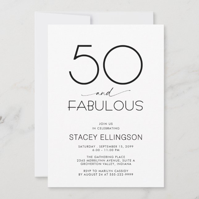 Fifty and Fabulous Minimal 50th Birthday Party Einladung (Vorderseite)
