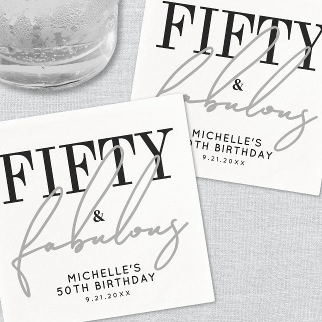 Fifty And Fabulous Modern 50th Birthday Party Serviette (Fifty And Fabulous Modern 50th Birthday Party Napkins)