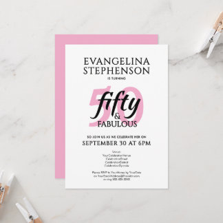 Fifty and Fabulous Modern Pink White 50th Birthday Einladung