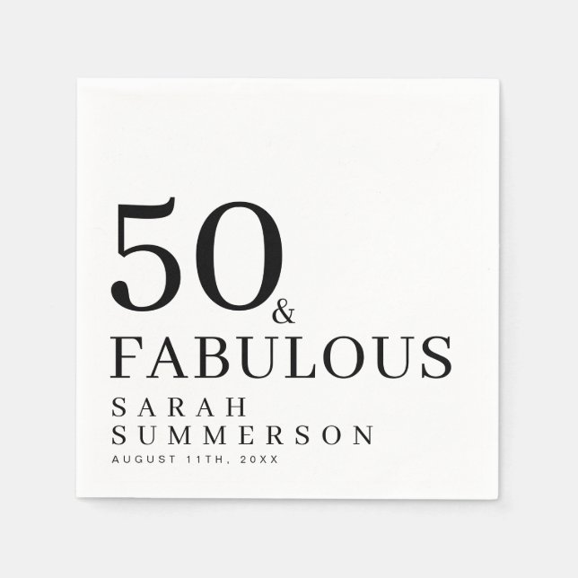 Fifty and Fabulous Name Date 50th Birthday Party Serviette (Vorderseite)