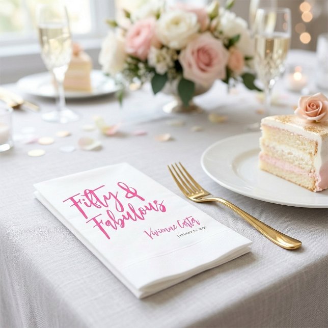 Fifty and Fabulous Name Date 50th Birthday Party Serviette (Fifty and Fabulous Name Date 50th Birthday Paper Napkin)