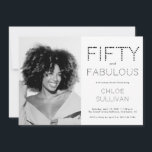Fifty and Fabulous Photo 50th Birthday Party Einladung<br><div class="desc">Minimal modern Fifty and Fabulous black text 50th birthday invitation featuring a side-by-side photo layout that you can personalize and send out for your fiftieth birthday party celebration. The words “Fifty and Fabulous” are set in trending dot-style typography. Your photo and text colors can be customized using the edit menu....</div>