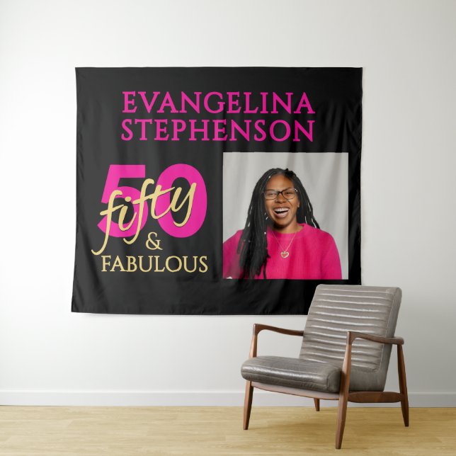 Fifty and Fabulous Photo 50th Birthday Wandteppich (Beispiel (Horizontal))