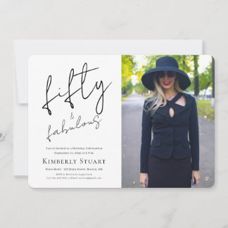 Fifty and Fabulous Photo 50th Script Birthday Einladung