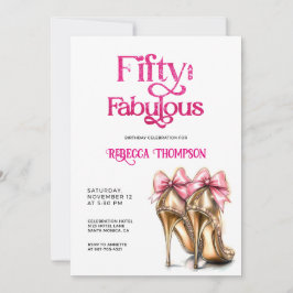 Fifty and Fabulous Pink Gold Heels 50th Birthday Einladung