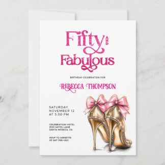 Fifty and Fabulous Pink Gold Heels 50th Birthday Einladung