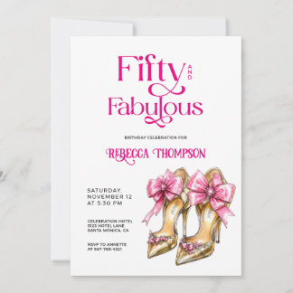 Fifty and Fabulous Pink Gold Heels 50th Birthday Einladung