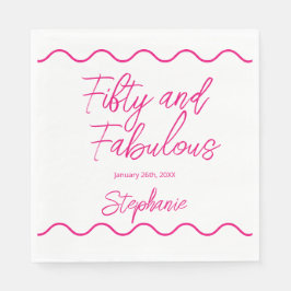 Fifty and Fabulous Pink Script Serviette