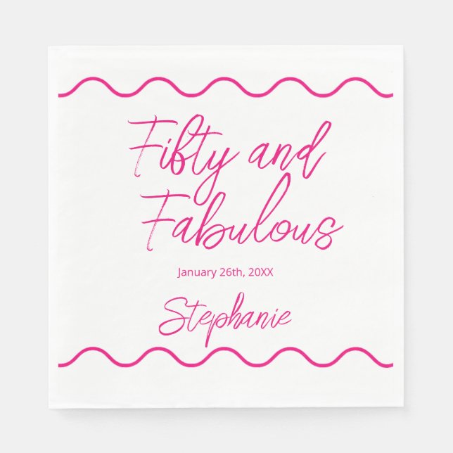 Fifty and Fabulous Pink Script Serviette (Vorderseite)
