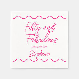 Fifty and Fabulous Pink Script Serviette