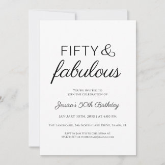 Fifty and Fabulous Script Text 50th Birthday Party Einladung