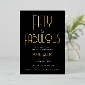 Fifty and Fabulous Typography 50th Birthday Party Folieneinladung