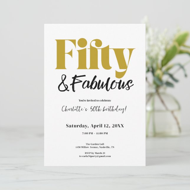 Fifty & Fabulous 50th Birthday Invitation Einladung (Stehend Vorderseite)