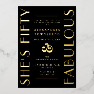 Fifty & Fabulous Black Art Deco 50th Birthday Folieneinladung