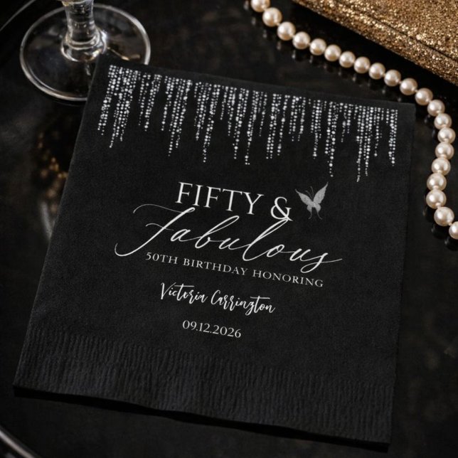 Fifty & Fabulous Black Glam 50th Birthday Serviette (Von Creator hochgeladen)