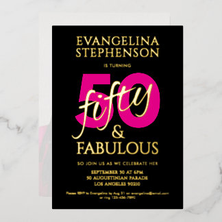 Fifty Fabulous Black Gold Pink Photo 50th Birthday Folieneinladung